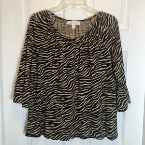 Michael Michael Kors Zebra Print 3/4 Sleeve Pullover Blouse Size Large